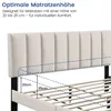 A close-up view of a bed frame's headboard and slatted base, with text overlays indicating optimal mattress height. Náhľad obrázku produktu