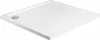 A white square shower tray with a chrome drain cover is shown from a diagonal angle against a white background. Náhled obrázku produktu
