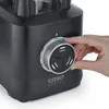 A hand is shown adjusting the control dial of a black blender. Produktbild-Vorschau