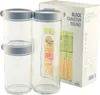 A set of Glasslock canisters with lids, shown next to their packaging. Produktbild-Vorschau