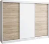 A sliding door wardrobe with three doors, featuring wood-look panels and a central white panel. Produktbild-Vorschau