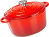 A red cast iron pot with a lid and a silver handle, isolated on a white background. Anteprima dell’immagine prodotto