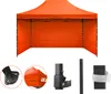 A collage showing an orange pop-up tent and various close-up details of its components. Voir les images du produit
