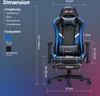 A gaming chair with dimensions and color options displayed. Podgląd zdjęcia produktu
