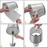 A four-panel collage showing the assembly steps of a table lamp. Produktbild-Vorschau
