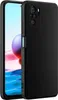 A black silicone phone case for a Xiaomi Redmi Note 10 / 10s is shown from a diagonal angle, highlighting its camera module cutout and side buttons. The phone's screen is visible in the background, displaying a colorful abstract wallpaper. Náhľad obrázku produktu