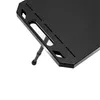 A close-up view of a black folding table leg and edge. Produktbild-Vorschau