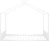 A white house-shaped bed frame with a slatted base, shown from the front. Náhľad obrázku produktu