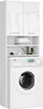 A white washing machine cabinet with shelves and doors, standing in front of a white background. Produktbild-Vorschau