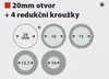 Diagram showing a main opening size and several reduction rings with their sizes. Produktbild-Vorschau
