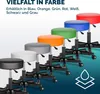 A row of colorful adjustable stools on a gradient blue background. Produktbild-Vorschau