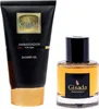 A black tube of shower gel and a glass bottle of perfume are displayed side-by-side against a white background. Anteprima dell’immagine prodotto