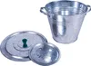 A galvanized metal bucket and two lids are displayed on a white background. Produktbild-Vorschau