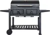 A black charcoal grill with side shelves and a bottom rack, presented against a white background. Produktbild-Vorschau