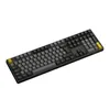 A black and gold mechanical keyboard is shown from a slightly elevated diagonal angle against a white background. Produktbild-Vorschau
