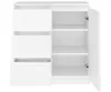 A white cabinet with drawers on the left and shelves on the right, with one door open. Náhľad obrázku produktu