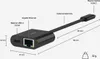A diagram showing a USB-C to Ethernet adapter with dimensions and labels. Produktbild-Vorschau