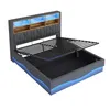 A modern upholstered bed frame with an open storage compartment and LED lighting. Náhľad obrázku produktu