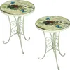 Two small round tables with decorative tops and ornate metal legs, set against a white background. Produktbild-Vorschau