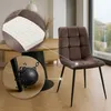 A brown upholstered dining chair with black legs is shown in a dining room setting. Insets highlight the chair's cushioning and durability. Anteprima dell’immagine prodotto