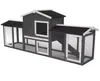 A long, multi-compartment wooden hutch for rabbits or other small animals, presented against a white background. Voir les images du produit