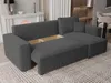 A dark gray sectional sofa with its storage compartment open, placed on a patterned rug in a well-lit room. Produktbild-Vorschau