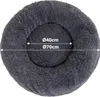A dark gray, round, plush dog bed with size indicators. Anteprima dell’immagine prodotto