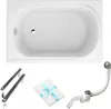 A white bathtub with accessories laid out below it. Podgląd zdjęcia produktu