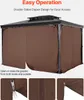 A brown gazebo with curtains is shown, with close-up images of zippers. Náhľad obrázku produktu