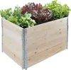 A wooden raised garden bed filled with various plants. Produktbild-Vorschau