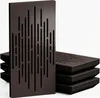 A stack of dark brown acoustic panels with a decorative slotted pattern, presented against a white background. Anteprima dell’immagine prodotto