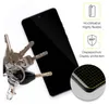 A smartphone screen protector is shown next to a set of keys, with marketing graphics highlighting its features. Produktbild-Vorschau