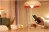 A hand holding a remote control, pointing it towards a light fixture. Voir les images du produit