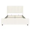 A beige upholstered bed frame with a headboard and slatted base, shown from the front on a white background. Náhled obrázku produktu