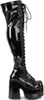 A single black patent leather boot with a platform sole and laces, shown from the side against a white background. Produktbild-Vorschau