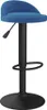 A blue velvet bar stool with a black metal base and adjustable height. Produktbild-Vorschau
