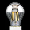 A close-up studio shot of a clear glass LED light bulb with a mirrored top, against a black background. Produktbild-Vorschau