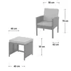A diagram showing the dimensions of a chair and a stool. Voir les images du produit