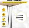 Close-up view of black hairpin table legs attached to a wooden tabletop, with feature callouts. Produktbild-Vorschau