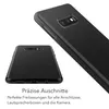 A black smartphone case is shown from two angles, with German text describing its features. Voir les images du produit