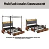 A diagram showing two configurations of a bed frame, one as a canopy bed and the other as a lower bed, with storage drawers. The text explains how the canopy poles can be removed. Náhled obrázku produktu
