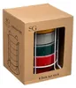 A cardboard box containing a set of four colored bowls stacked on a white rack, viewed through a window in the box. Podgląd zdjęcia produktu