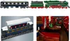 A collage of images showing a model train set, including a detailed interior view of a train car and a close-up of the engine. Voir les images du produit