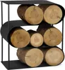 A black metal log holder filled with firewood, displayed against a white background. Produktbild-Vorschau