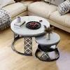 okwish Couchtisch-Set 2-teilig rund-weiß Marmor Optik – Produktbild-Vorschau 1