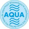 A circular logo with waves and the word AQUA in the center, surrounded by text in multiple languages indicating it is water-based. Produktbild-Vorschau
