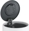A close-up view of the open lid of a white trash can, showing the hinge and the perforated inner lid. Produktbild-Vorschau