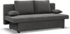 A gray sofa with two large back cushions and two small throw pillows, shown from the front on a white background. Produktbild-Vorschau