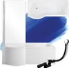 A collage of images showing different parts of a bathtub and its accessories, with a blue abstract background. Voir les images du produit