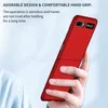 A hand holding a red flip phone case. Produktbild-Vorschau